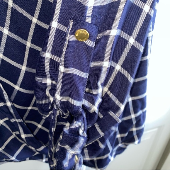 MICHAEL  Michael Kors Plaid Blouse Women’s Large Navy White‎ Plaid Gold Buttons - Picture 12 of 16